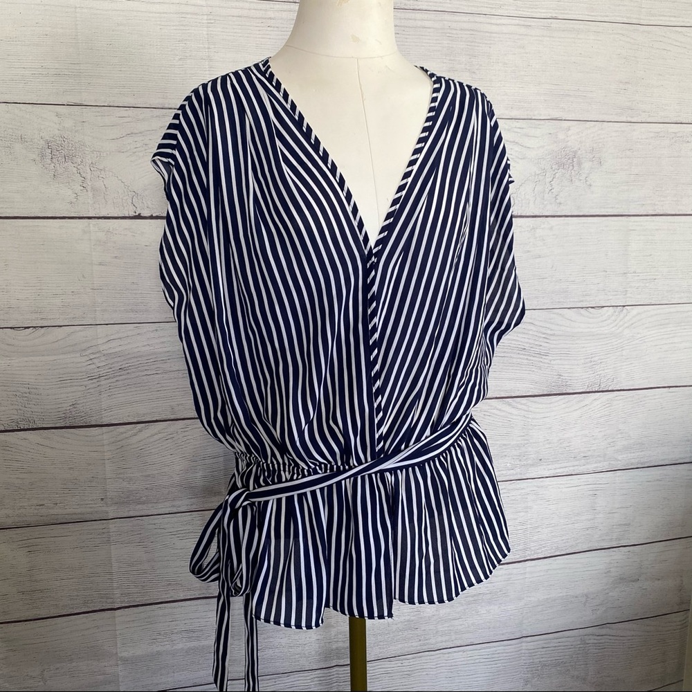 NY&CO Women's Blue & White Striped Blouse